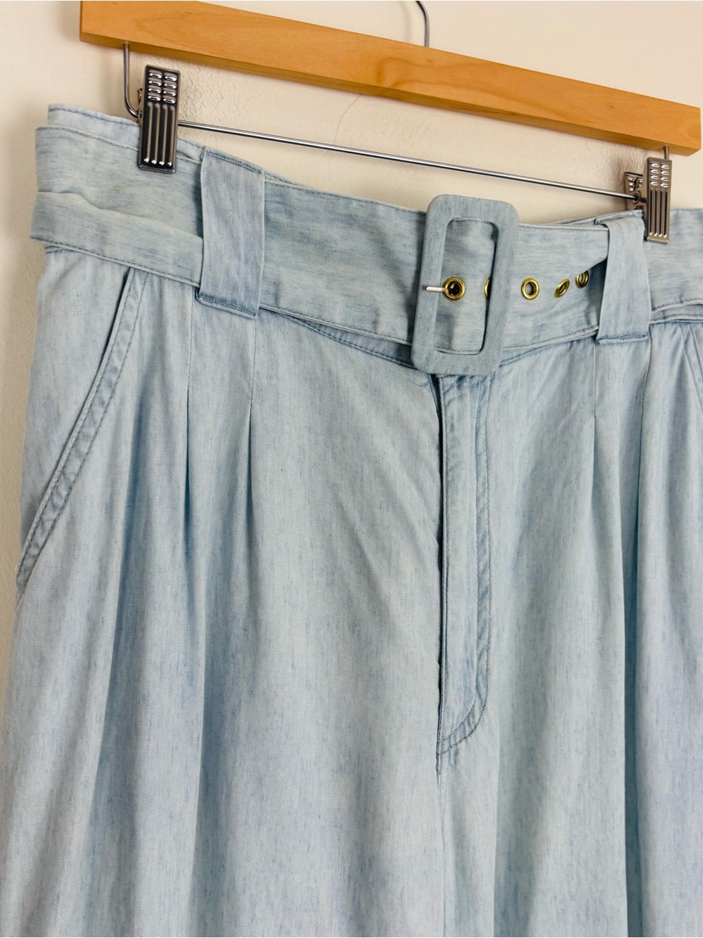 Show Me Your Mumu Rollins Chambray Wide Leg Belted Pants Resort Coastal 30 - Picture 3 of 7